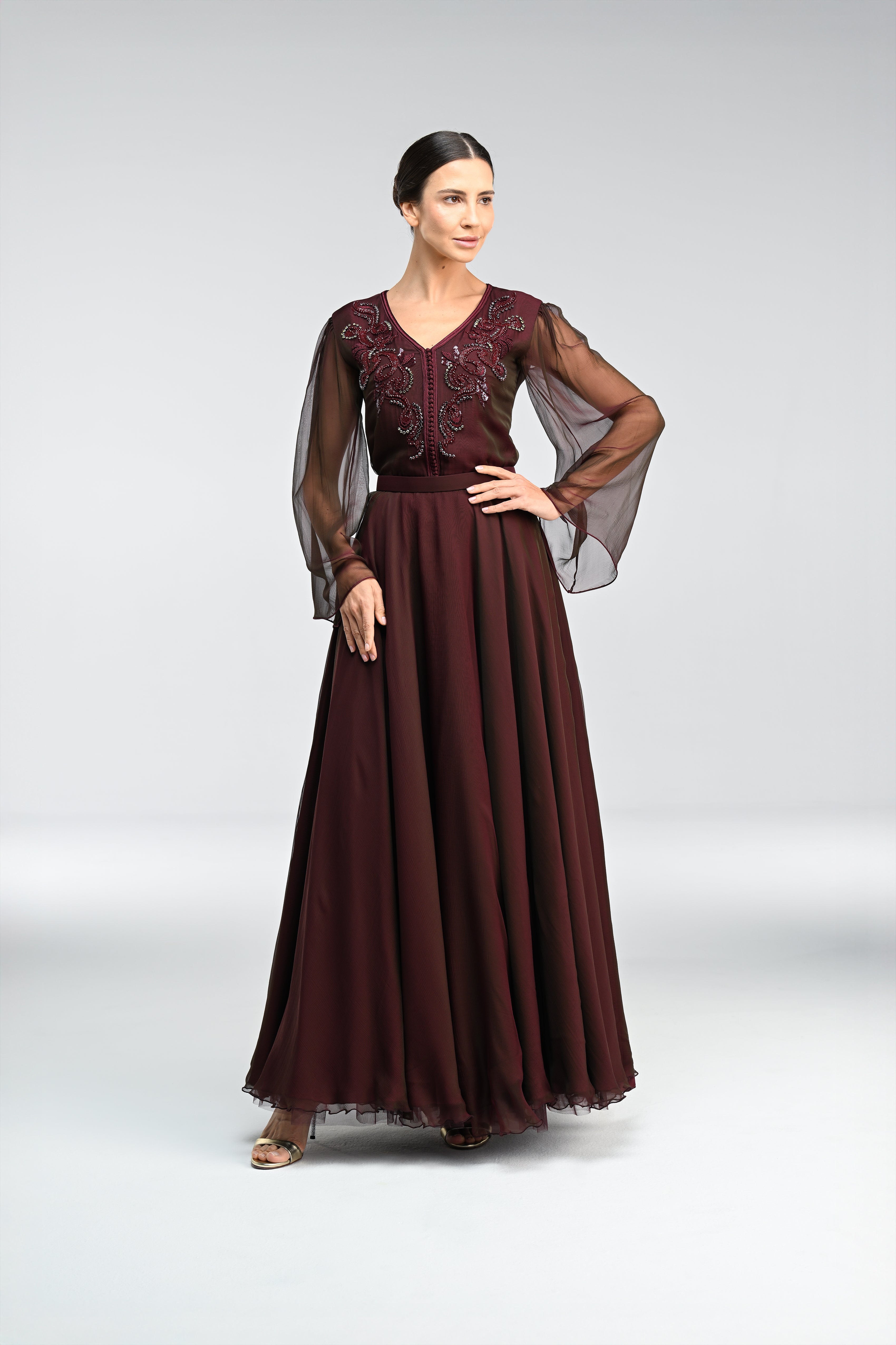 Look 4 - Burgundy Cinched Flowing Maxi