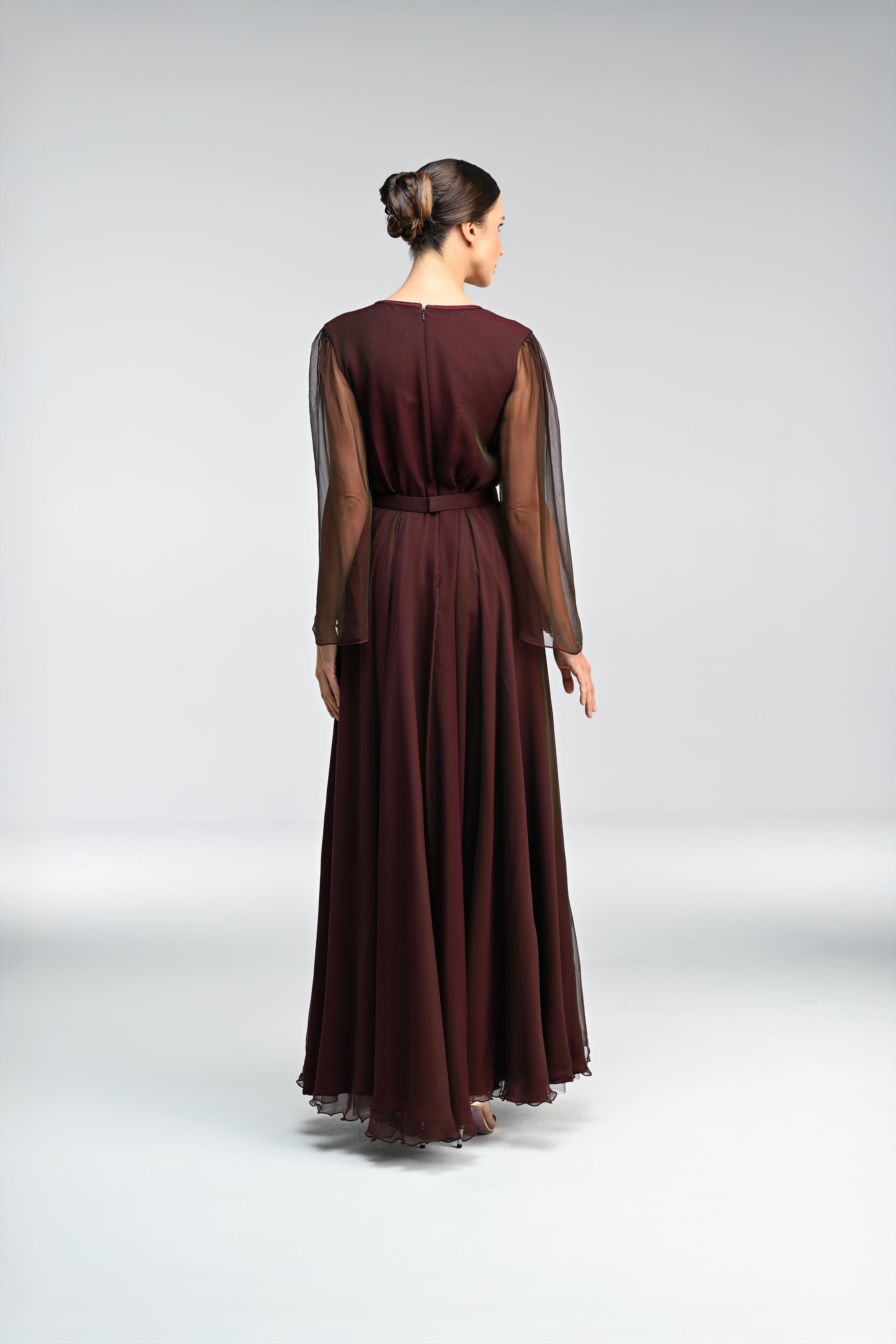 Look 4 - Burgundy Cinched Flowing Maxi