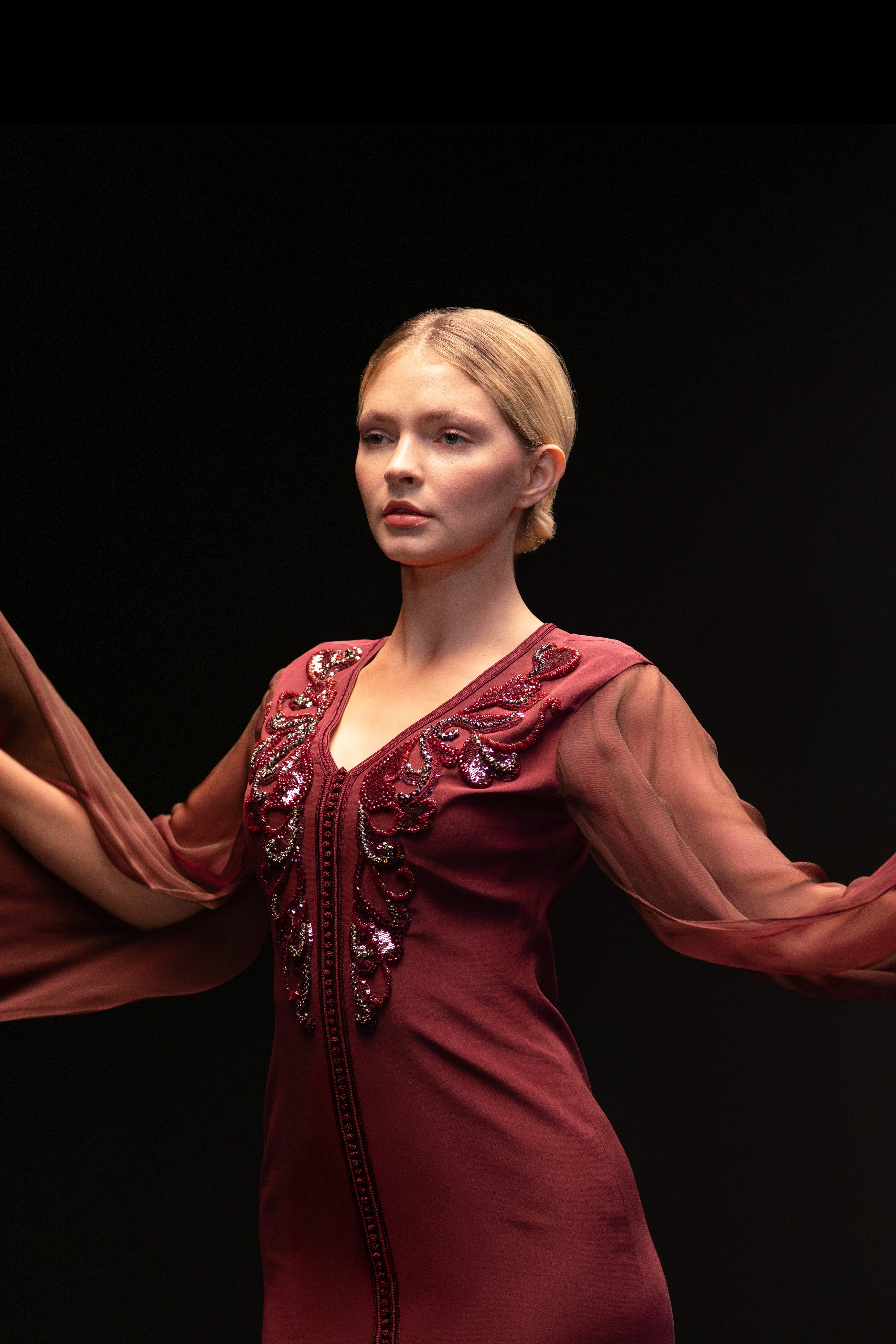 Look 3 - Burgundy Mermaid Caped Dress