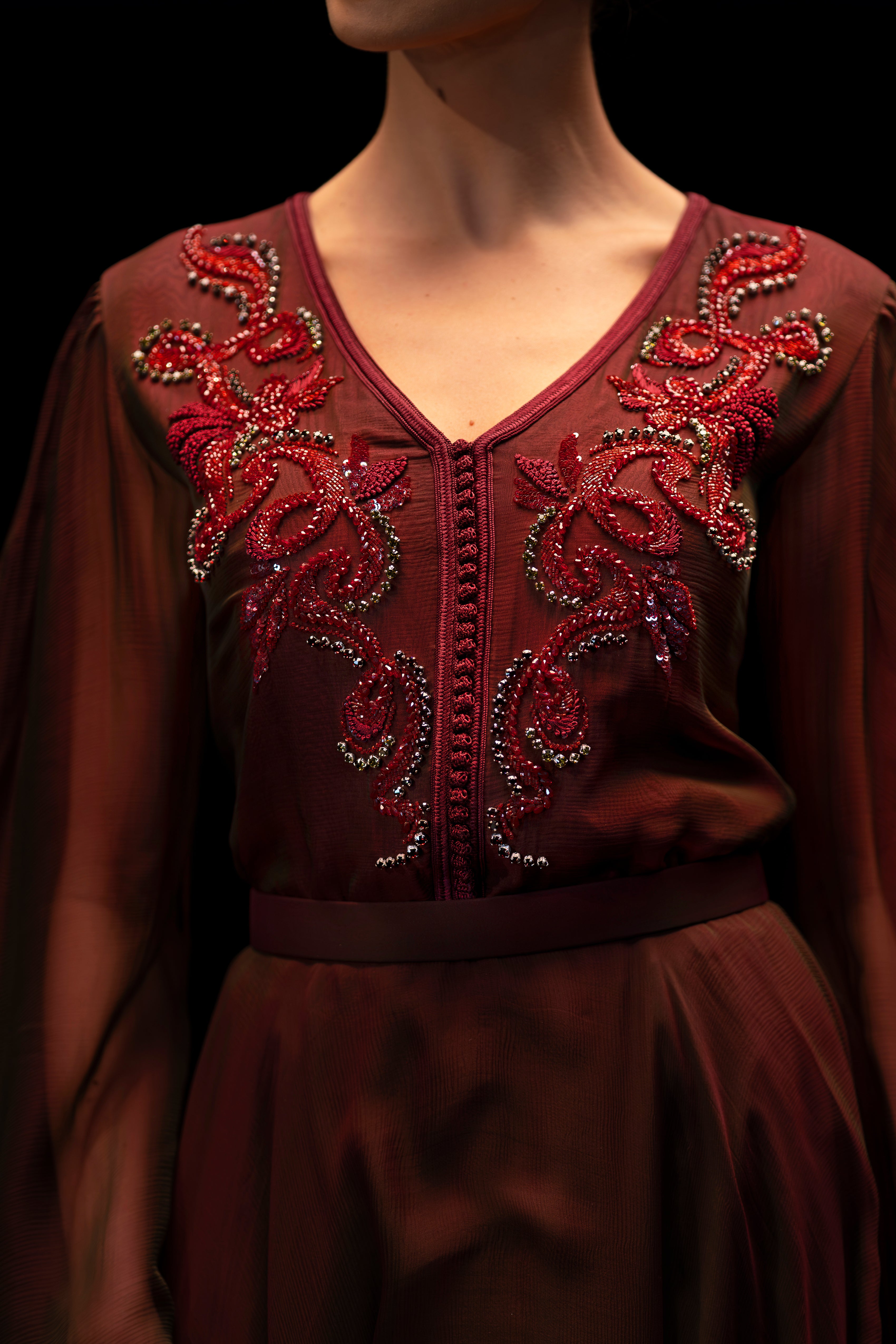 Look 4 - Burgundy Cinched Flowing Maxi