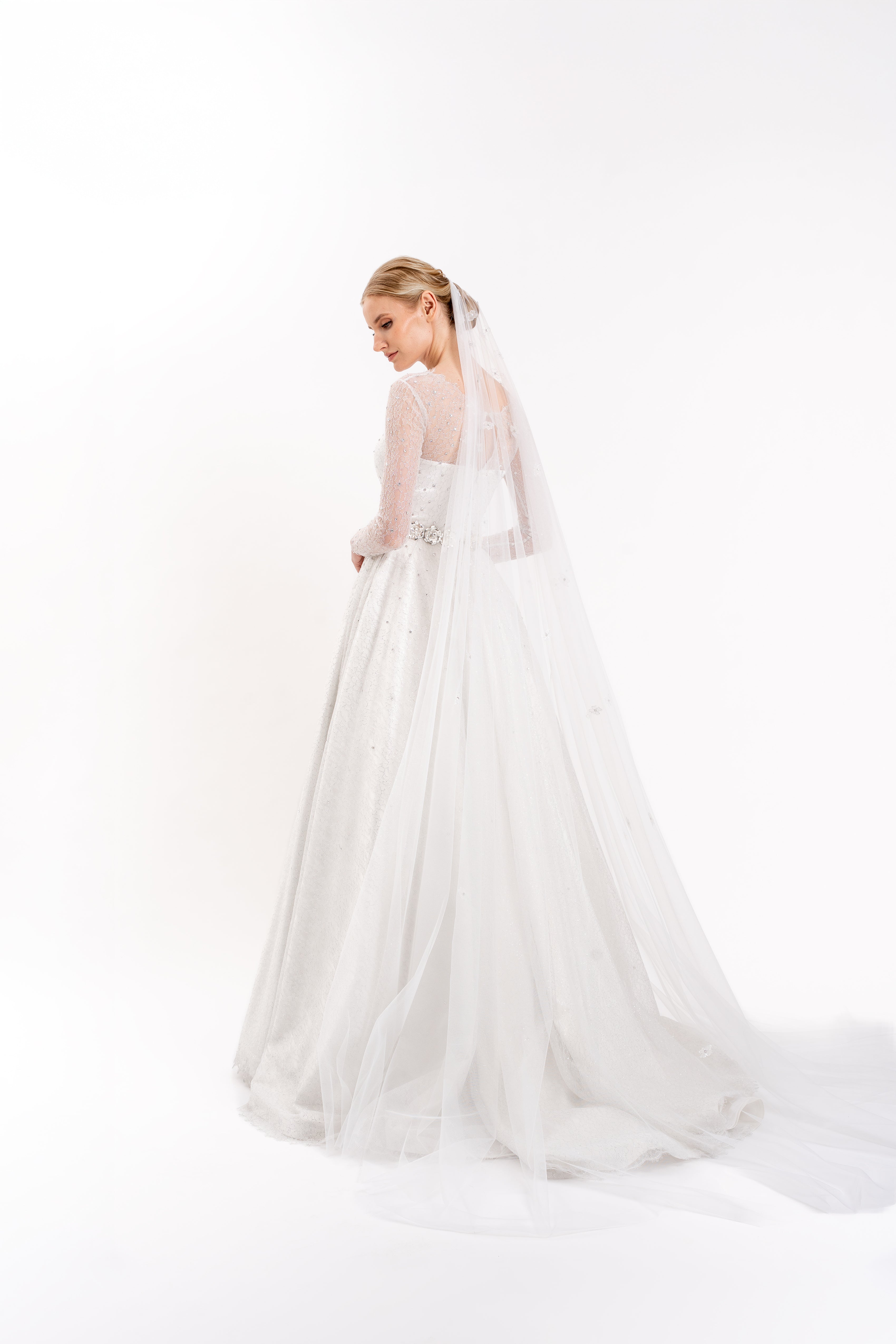 Look 1 - Metallic Corded Chantilly Lace Wedding Dress