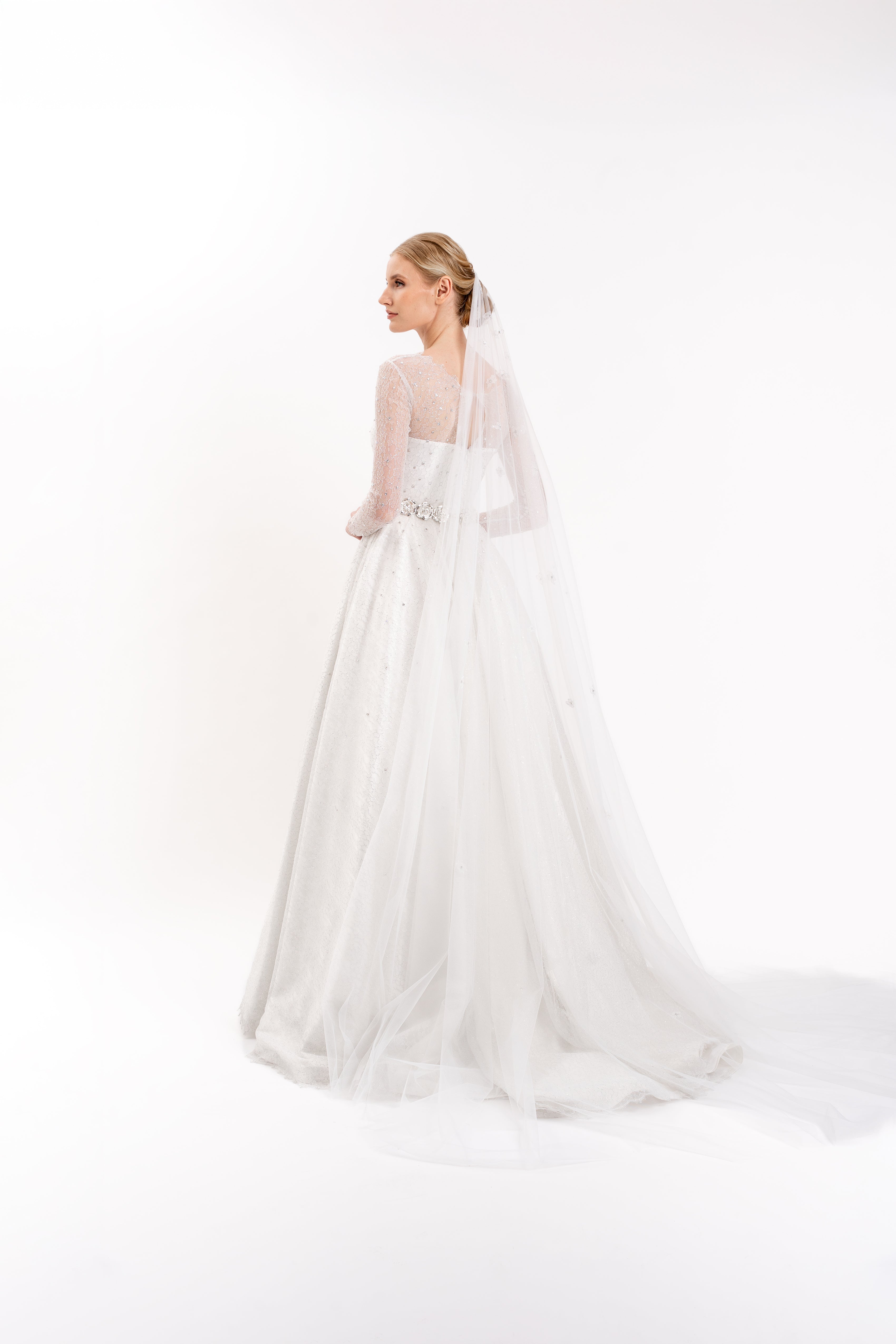 Look 1 - Metallic Corded Chantilly Lace Wedding Dress