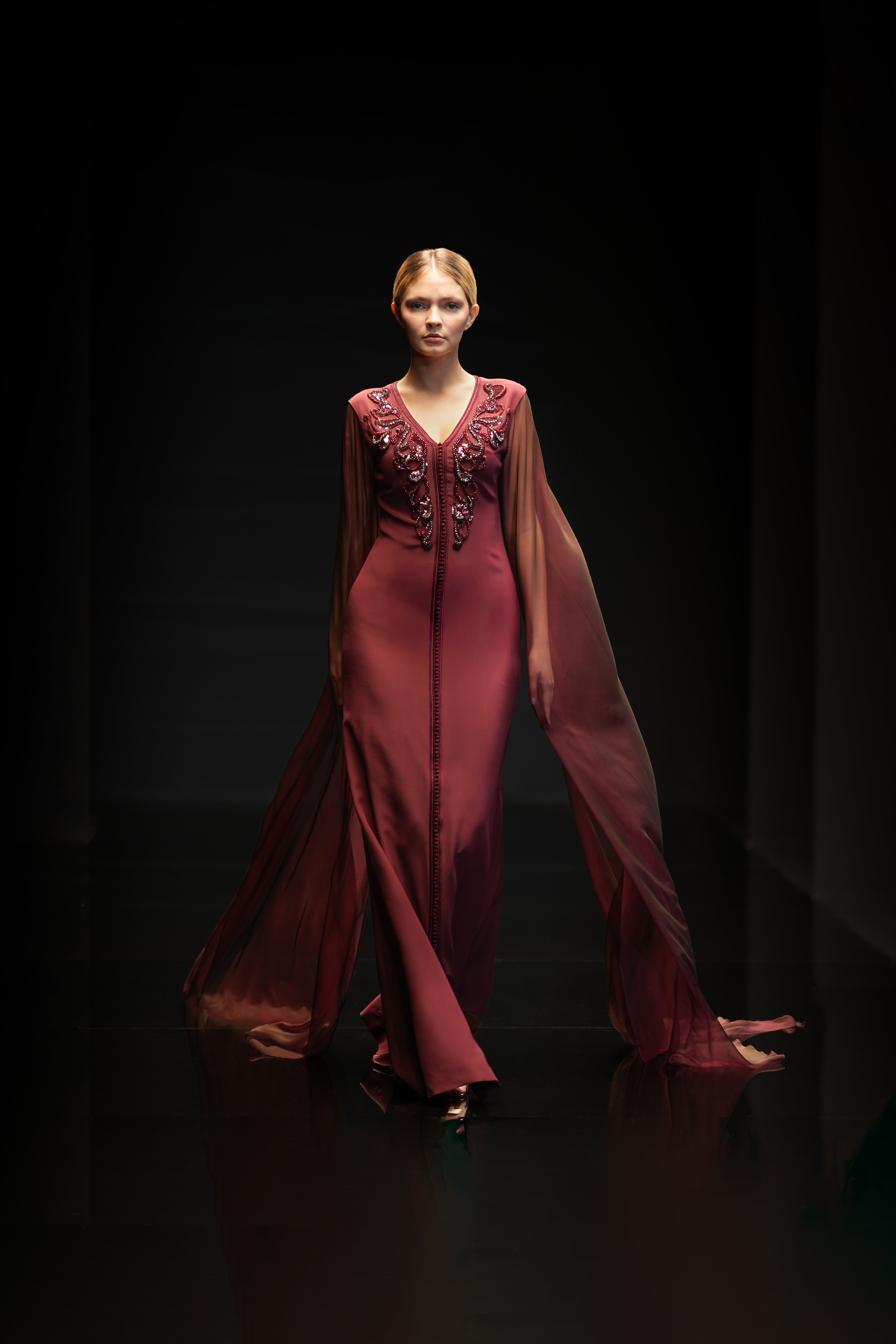 Look 3 - Burgundy Mermaid Caped Dress
