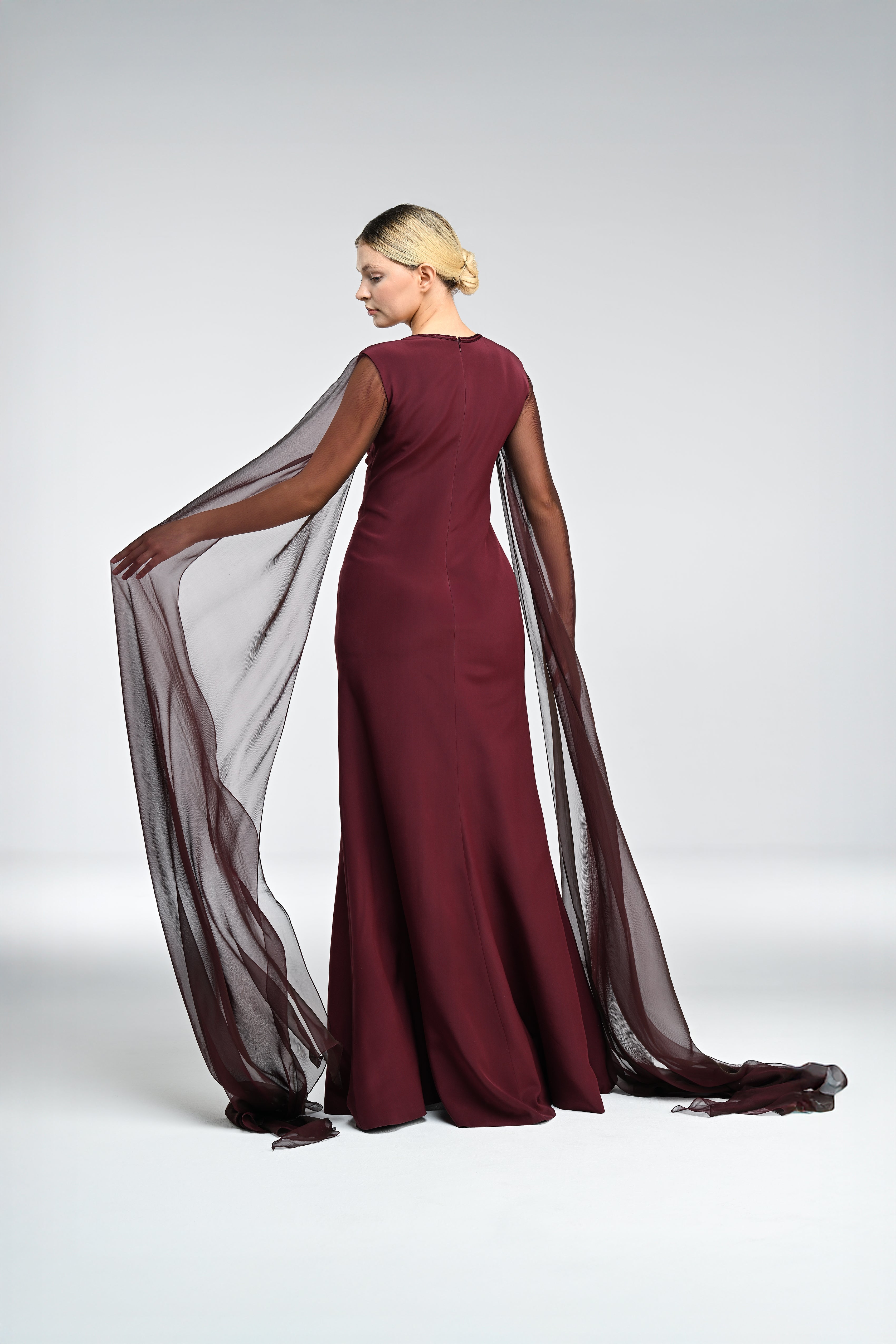 Look 3 - Burgundy Mermaid Caped Dress