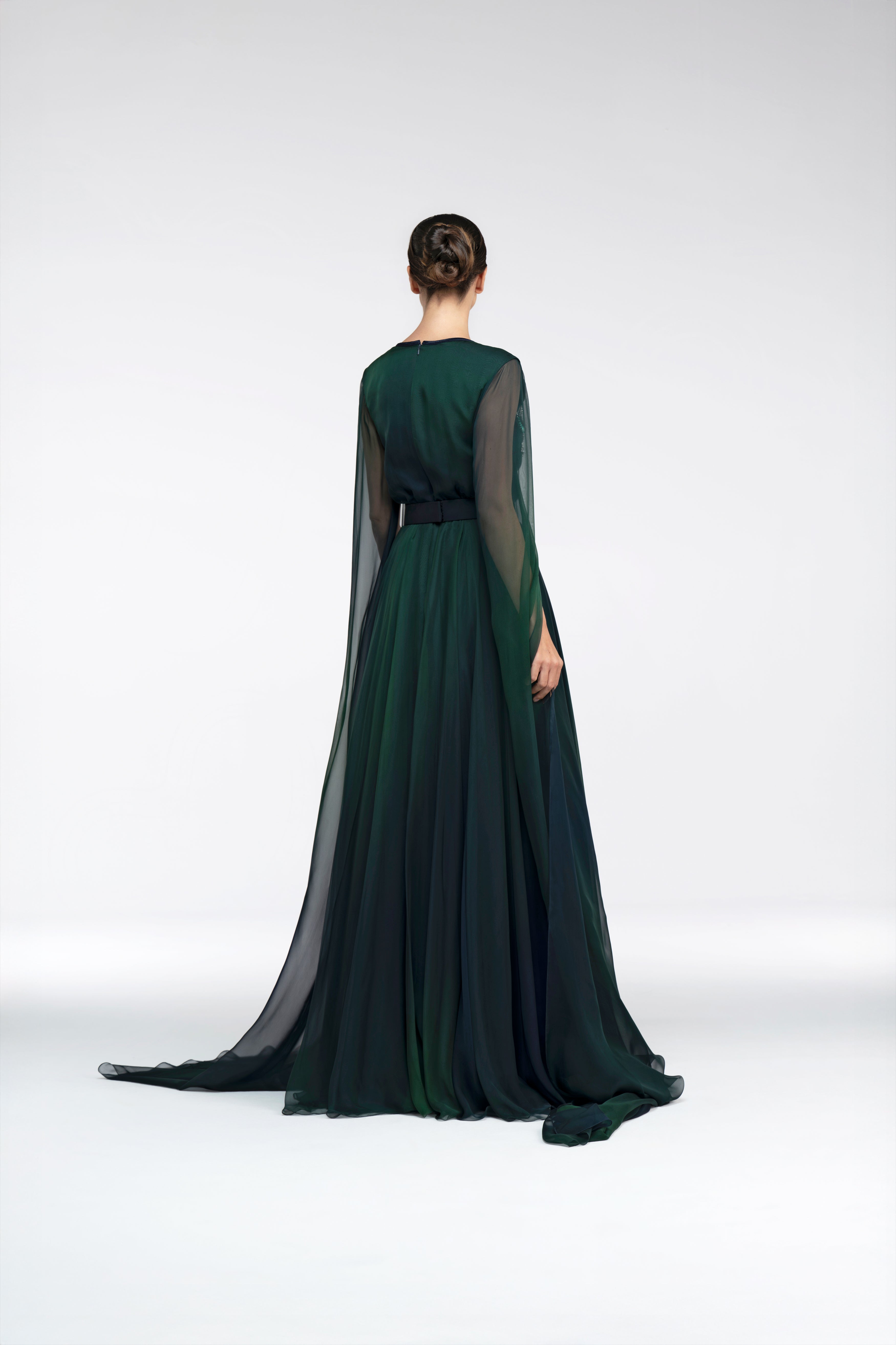 Look 11 - Peacock Ombre Caped Dress