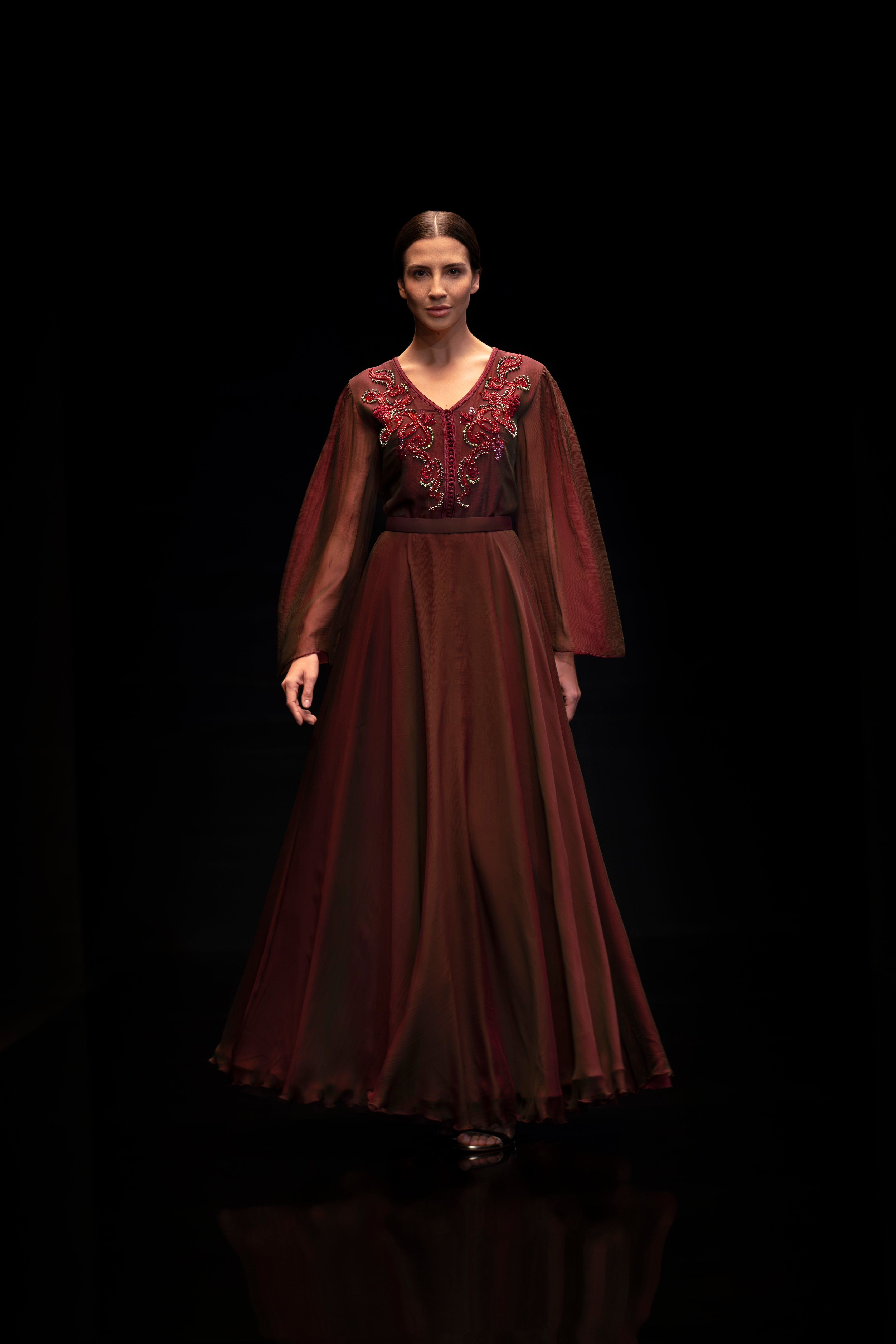 Look 4 - Burgundy Cinched Flowing Maxi