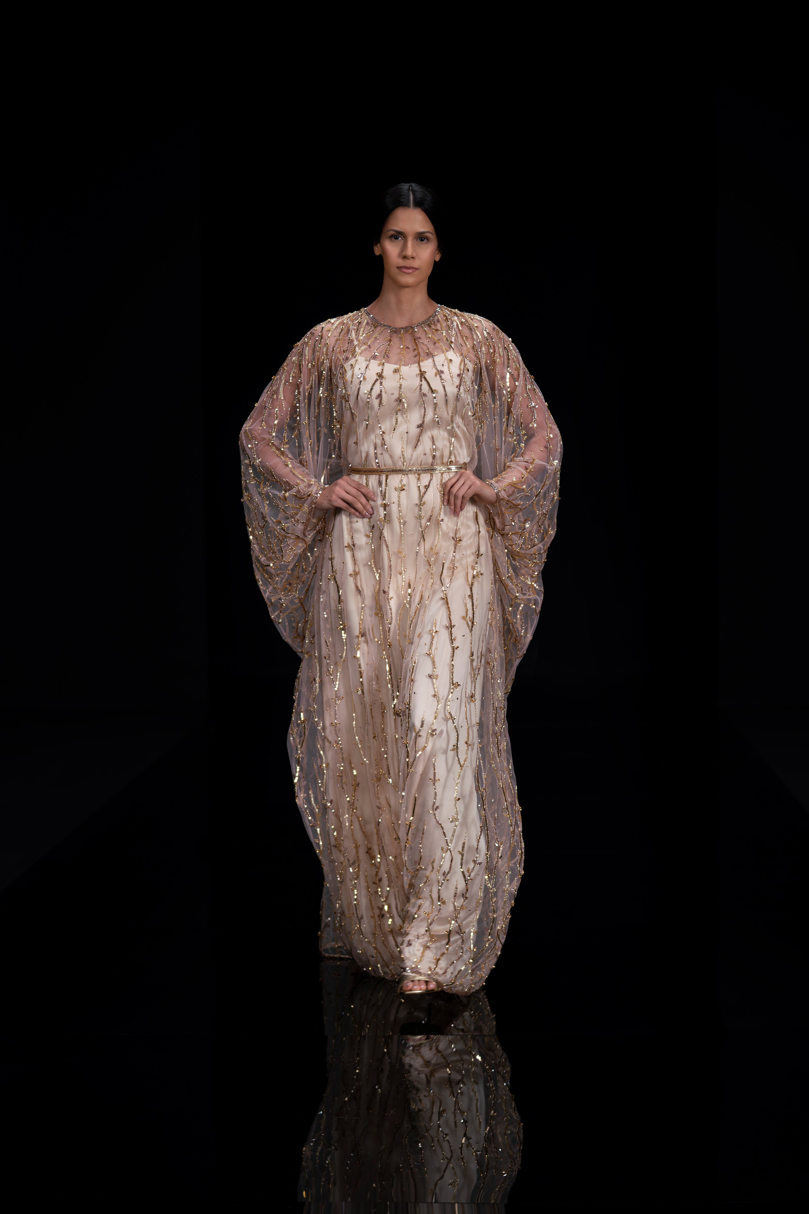 Look 9 - Gold and Topaz Embroidered Tulle Caftan