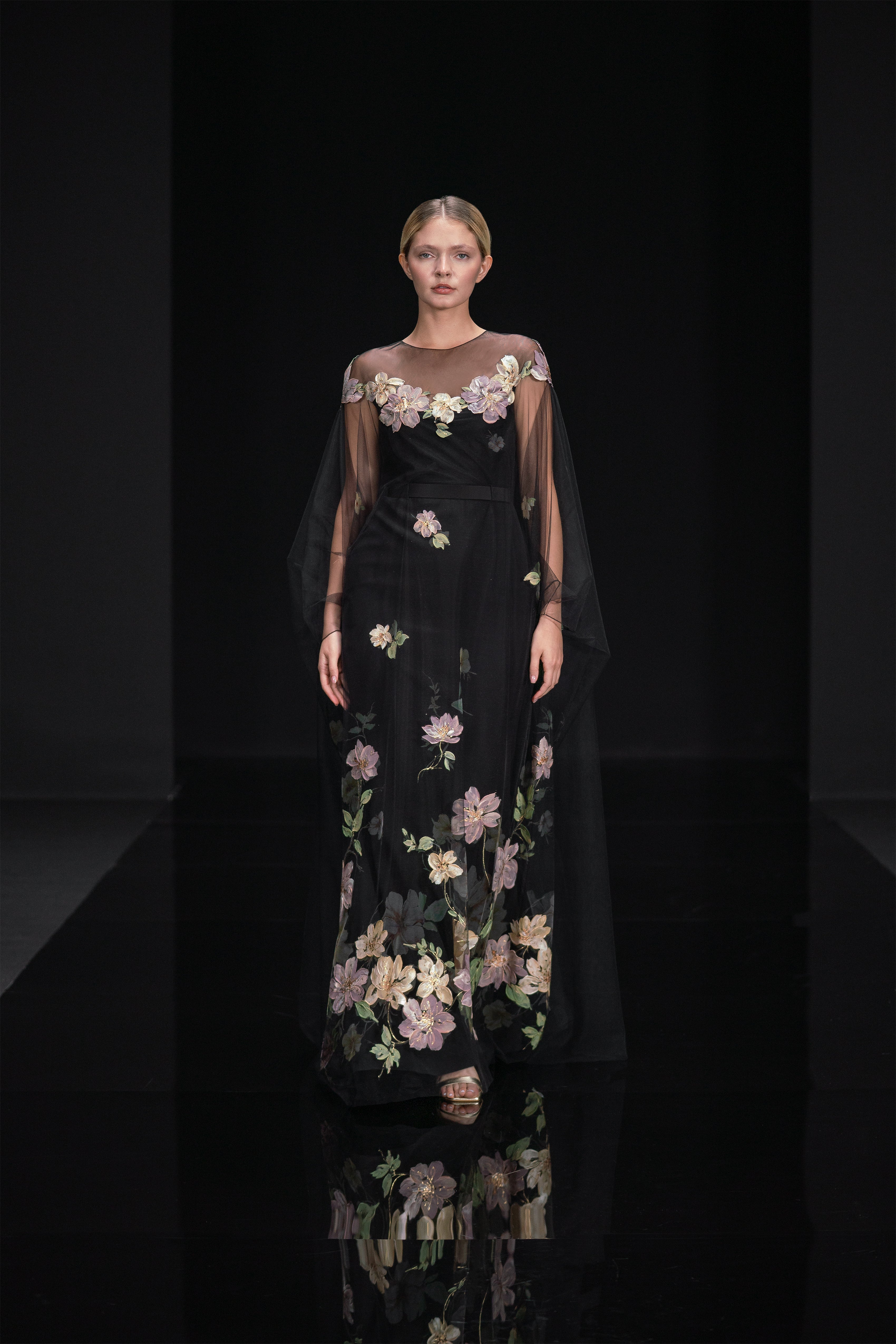 Look 10 - Hand-Painted Relief Tulle Caftan