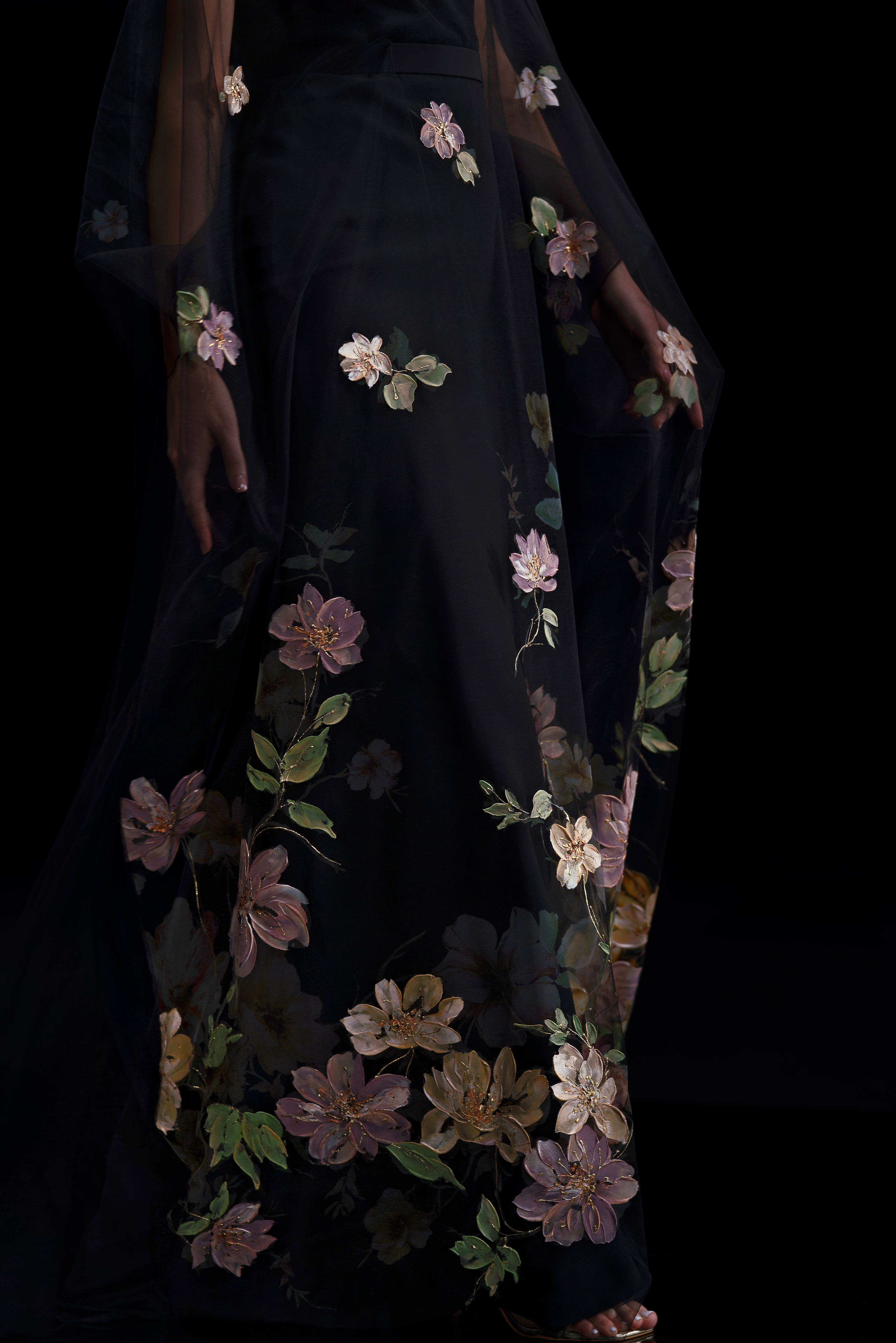 Look 10 - Hand-Painted Relief Tulle Caftan
