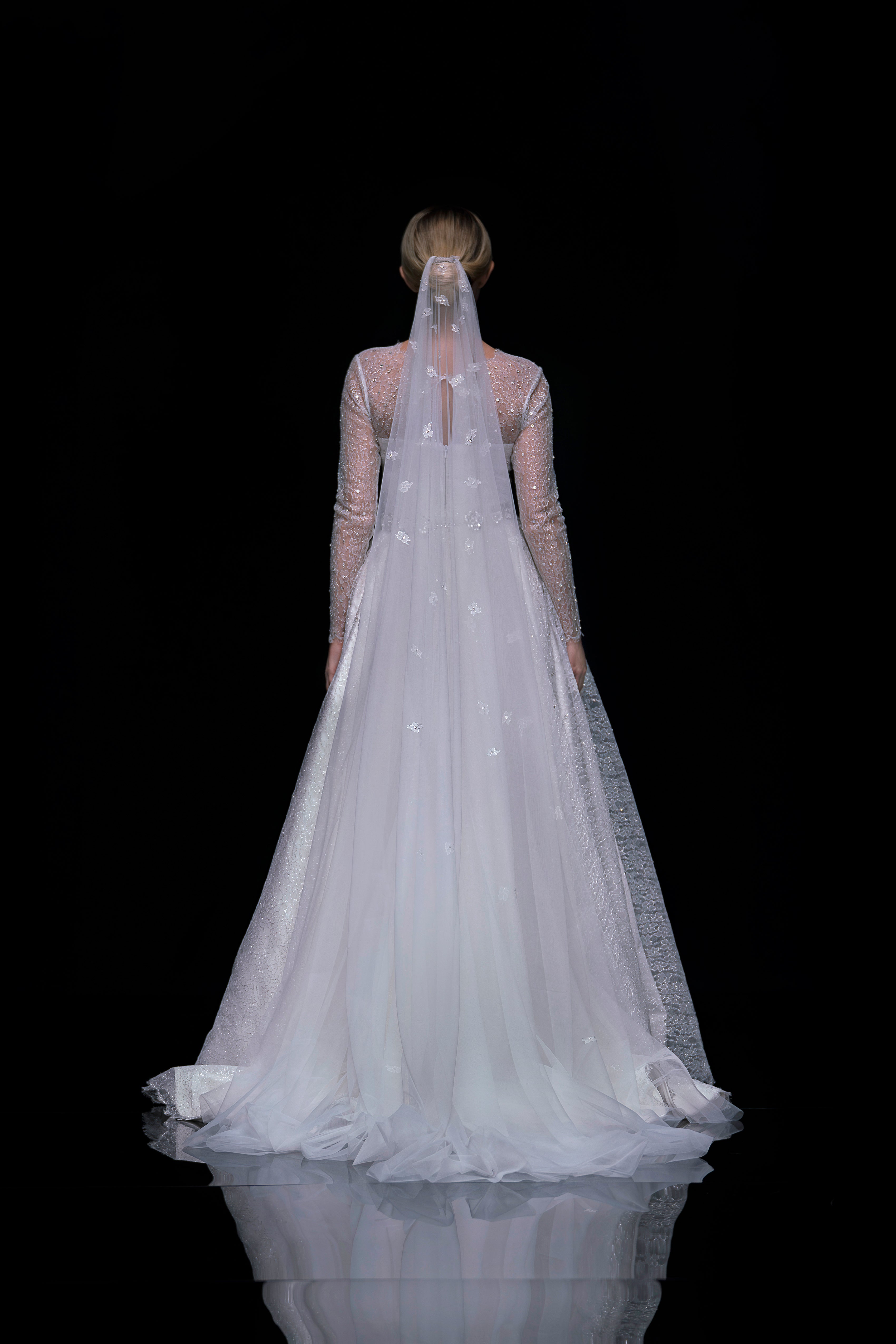 Look 1 - Metallic Corded Chantilly Lace Wedding Dress